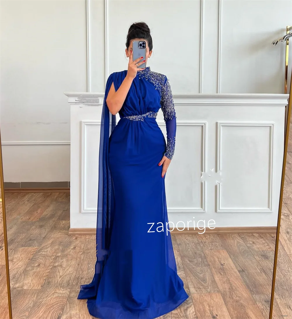 Customized Chiffon Sequined Mermaid High Collar Long Dresses Bespoke Occasion Exquisite Sparkle Matching
