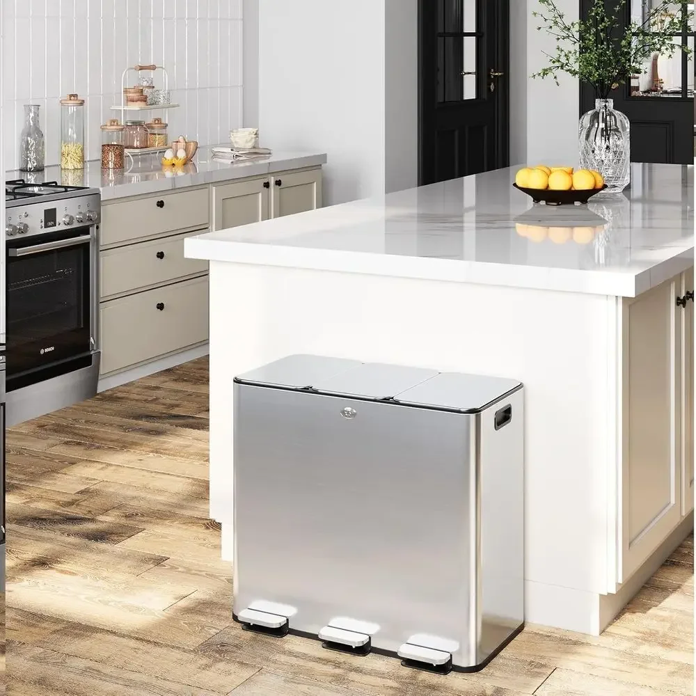 

60L/15.9 Gal Three-Component Stainless Steel Kitchen Trash Can with Odor Seal, Hands-Free Operation for Home, Office, Restaurant
