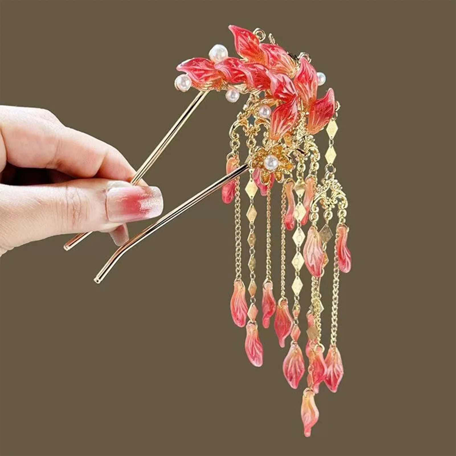 Palillos para el cabello con borlas de flores en forma de U de lujo para mujer, nuevo estilo chino, horquilla de moda, cierre para el cabello, accesorios para el cabello Hanfu