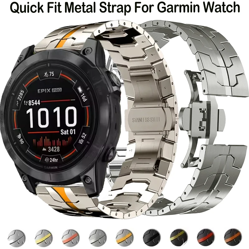 Быстросъемный металлический ремешок для часов Garmin Fenix 5X/5XPlus/6/6X/6XPro/7x 26, 22 мм, титановый цвет, ремешок из нержавеющей стали Forerunner 945