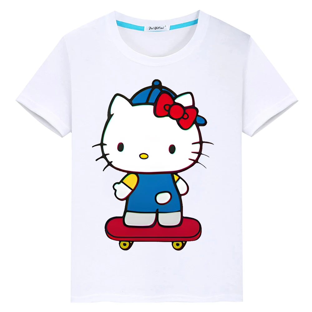 Camiseta con estampado de hello kitty para niños y niñas, ropa de algodón 100%, Tops de dibujos animados, camisetas de Anime y2k, ropa de una pieza para niños, regalo