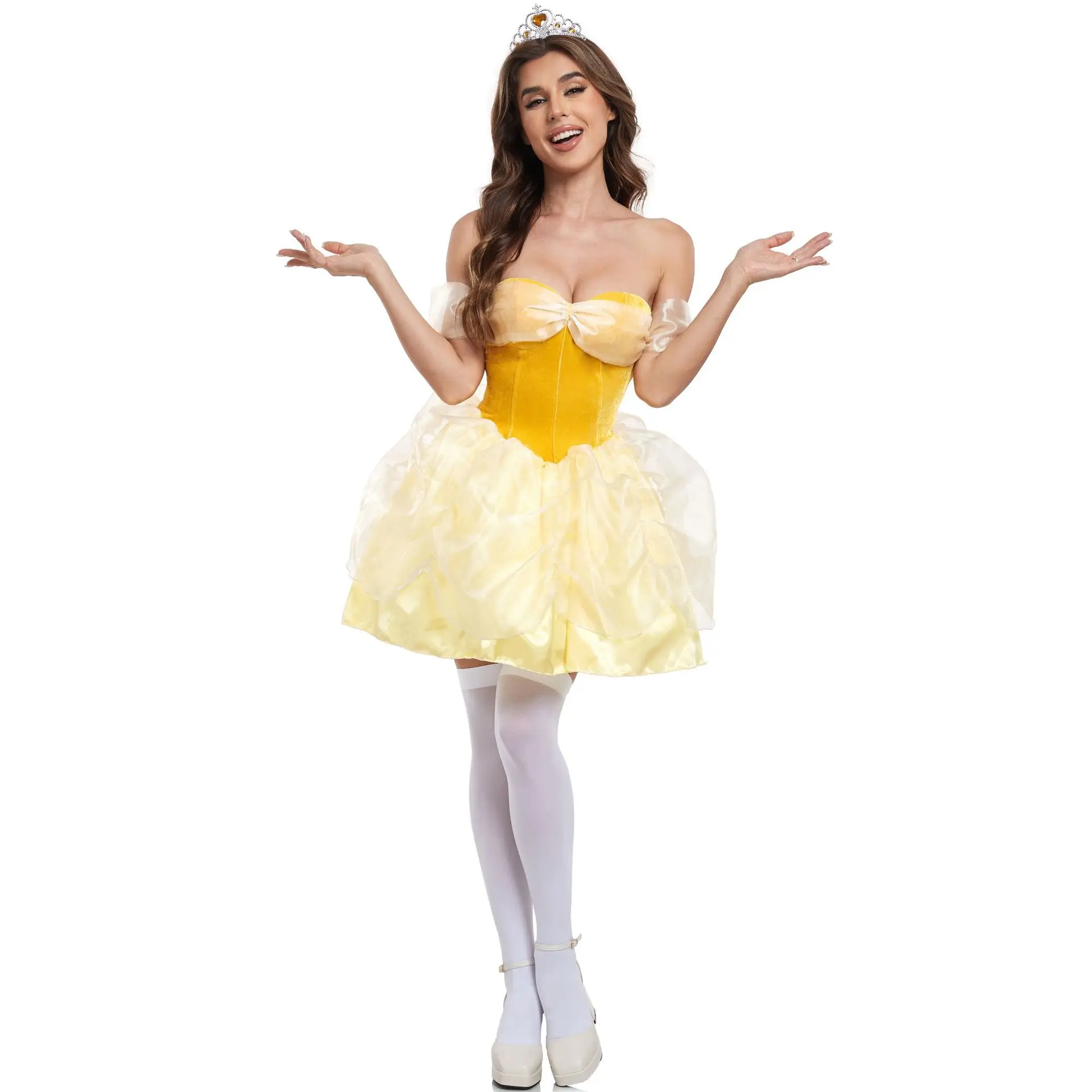 

New 2024 Princess Beauty Costume For Women Girl Princess Belle Dress Up Dress With Crown Costumes