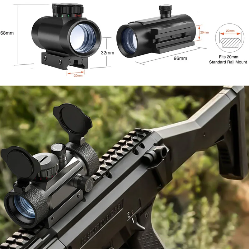 

Tactical Rifle Scope 4MOA Red Green Dot Riflescope Reflex Sight for 20mm Picatinny Rail Mount with Lens Cap Aluminum