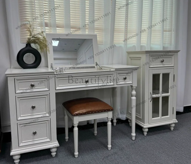 

White Chinese wood American dresser chest cabinet integrated all solid wood simple retro dressing table