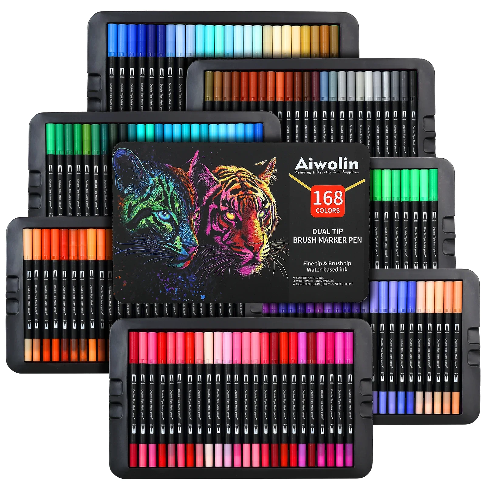 Dual Brush Marker Pens, 168 Colors Art Markers Set with Fine Tip and Brush Tip for Kids Adult Coloring Book Bullet Journaling