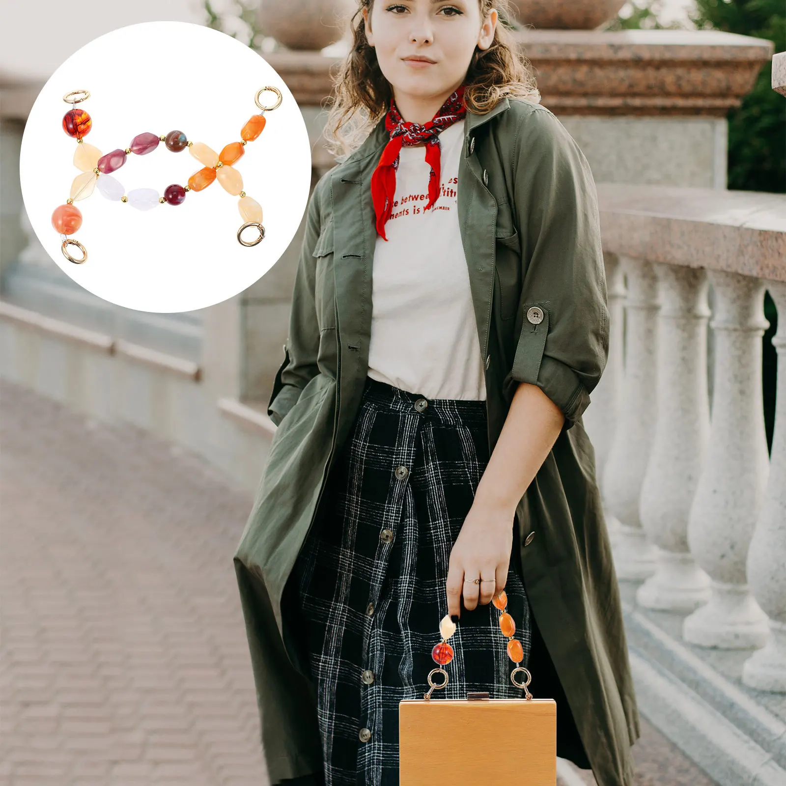 2 szt. Żywiczny łańcuszek do torebki, stylowy pasek z imitacji kamienia, zamiennik do torebek, toreb na ramię, kopertówek, dekoracja DIY, żywiczny łańcuszek do torebki