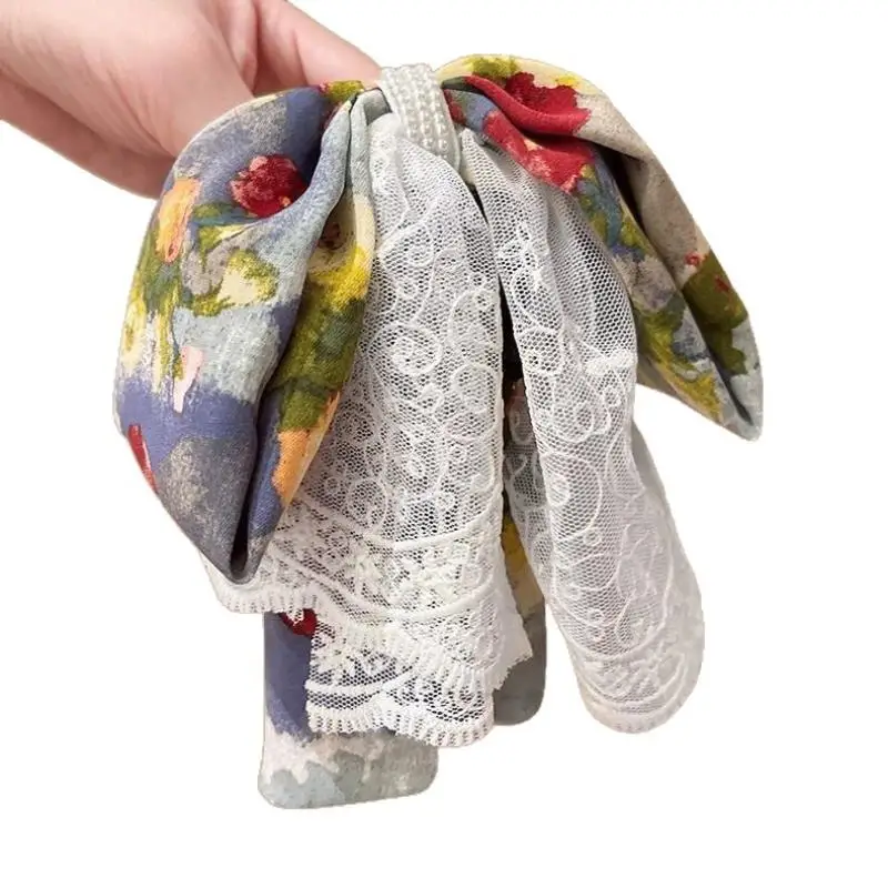 Fermaglio per coda di cavallo con fiocco in pizzo stile pittura a olio Fermaglio per capelli elegante artiglio per capelli per donne Accessori per capelli stile vintage per ragazze dolci