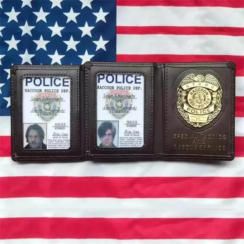 كوسبلاي ستارز راكون ديب ليون/كريس/جيل/ويسكر/كارلوس/آدا شارة معدنية جلدية بطاقات الهوية محفظة القيادة حامل حافظة jd;2