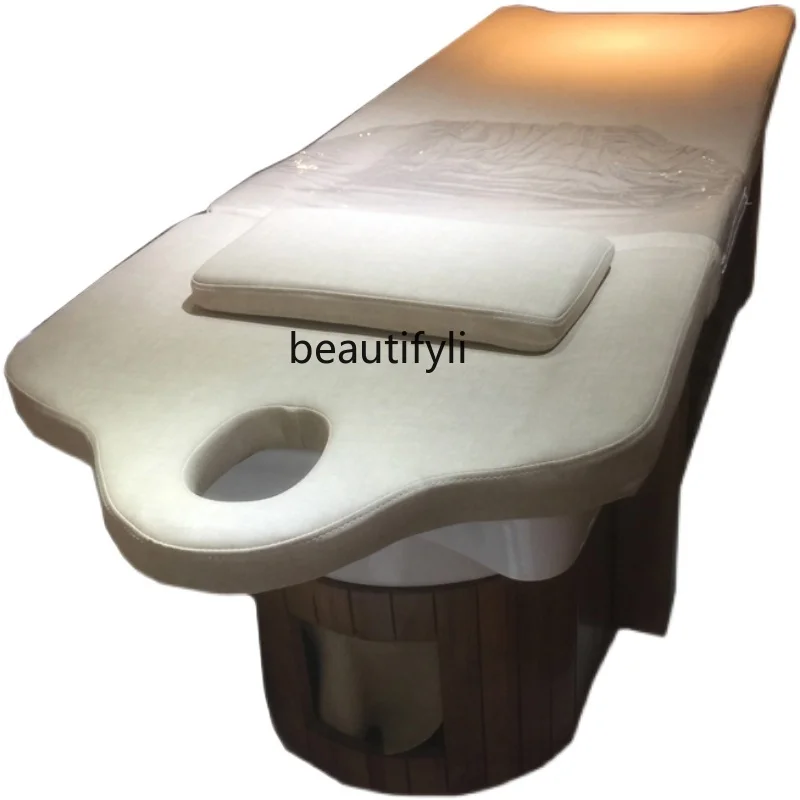 

Hair Salon Chair Lying Completely Barber Shop High-End Ceramic Basin Ear Cleaning Hair Care Solid Wood Flushing Shampoo Chair