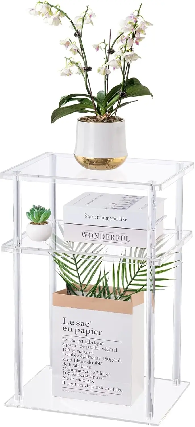 

Clear Acrylic Side Table, 3-Tier End Table for Living Room, Small Bedside Table/Nightstand for Bedroom, Home Accent Table