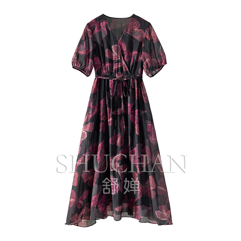 

new 2024 flower vestidos de fiesta maxi dresses for women lyocell Polyamide Lantern Sleeve birthday dress for women