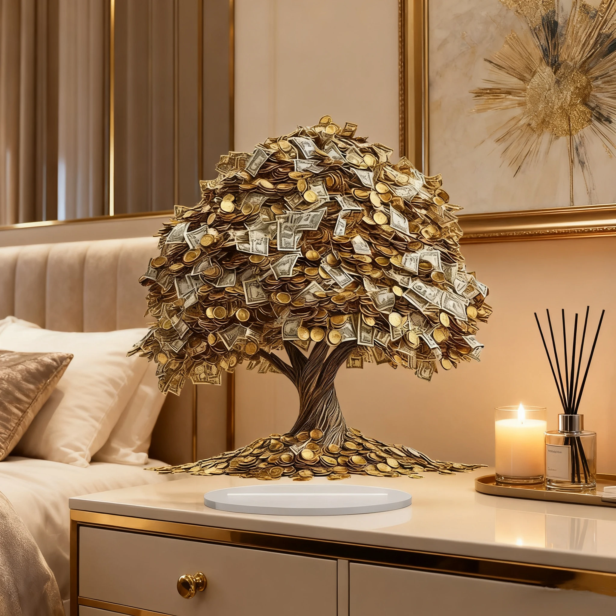 الاكريليك 2D جعل شجرة الحظ زخرفة العملات الذهبية الأوراق النقدية ديكورا محظوظ سحر مكتب الضروري صنع المال هدية ديكور
