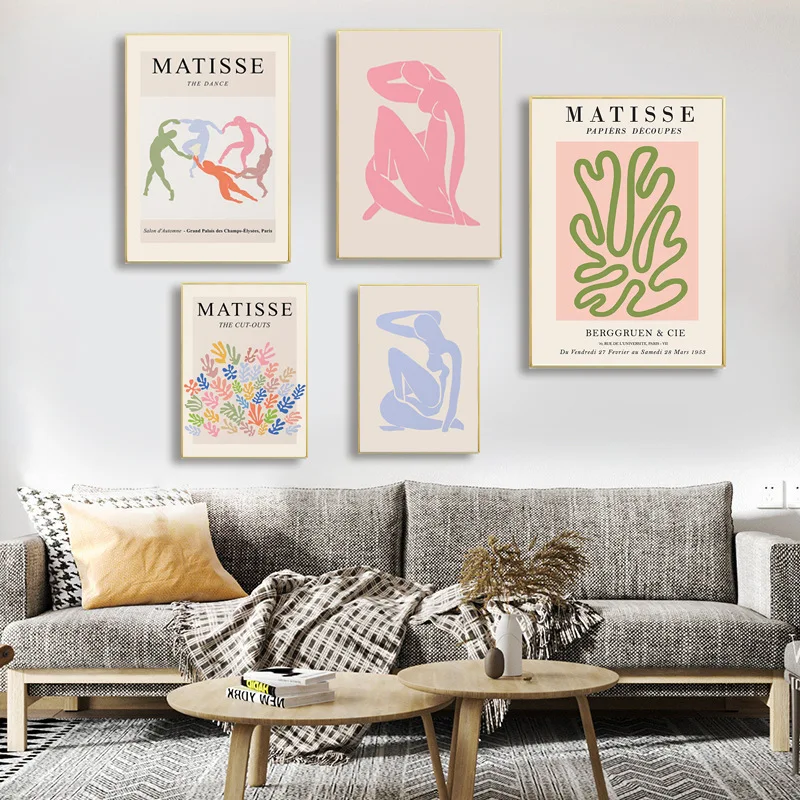 

Tropical Abstract Coral Colored Girl with Leaf Motif Unframed Canvas Painting Posters For Living Room Bedroom Wall Art Decor
