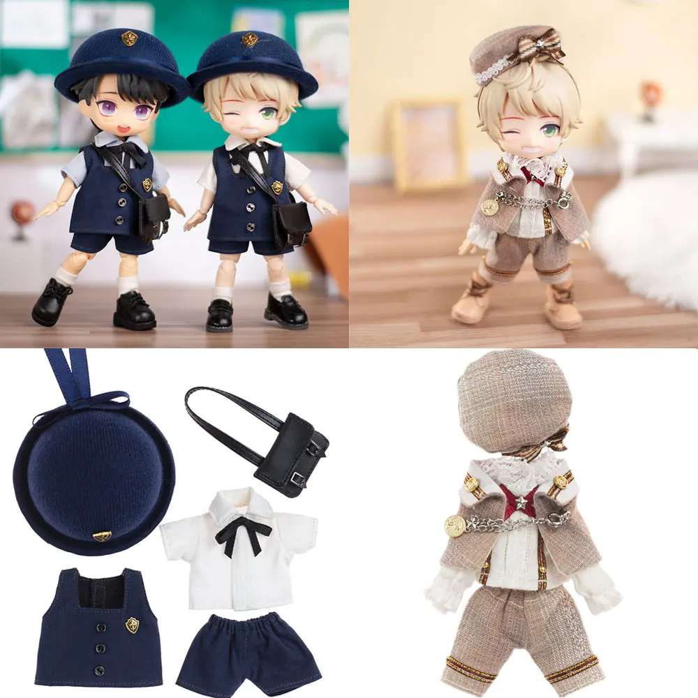 

Ob11 Doll Clothes Kindergarten School Uniform Suit with Hat Messenger Bag Shirt for Obitsu11, GSC, YMY, P9 , 1/12bjd Doll Shoes