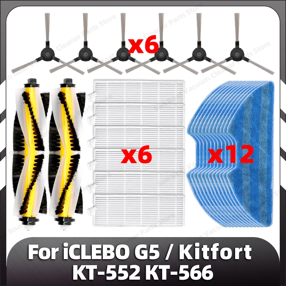 Compatible for iCLEBO G5  Kitfort KT-552 КТ-566 Replacement Main Side Brush HEPA Filter Mop Pads Spare Parts Accessories