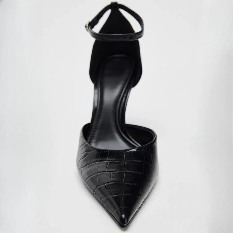 براءات الاختراع والجلود أنيقة أشار تو كعب رقيقة الصنادل النساء مضخات الكاحل حزام جوفاء أنيقة مكتب مثير عالية الكعب أحذية الحفلات #6