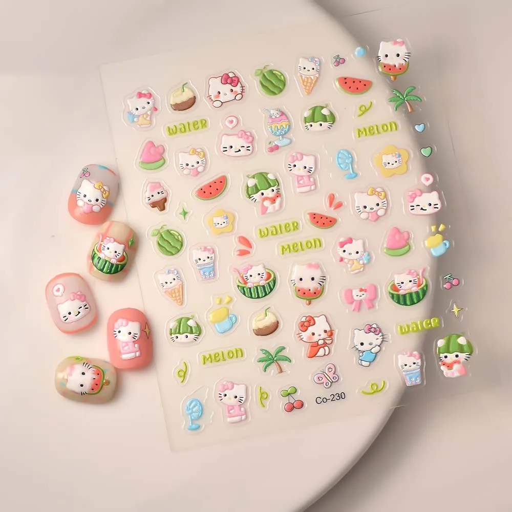 1PCS 5D Hello Kitty Nail Sticker Ladies Cute Nail Supplies Nail Decal My Melody Kuromi Cinnamoroll Cartoon Design Sticker