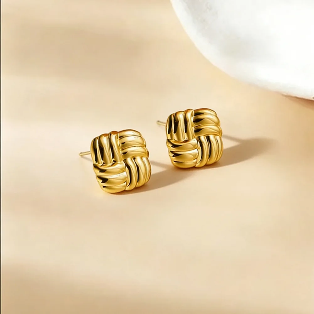 Stainless Steel Texture Geometric Stud Earrings for Women Smooth Metal Gold Plated Twist Knot Earring Statement Vintage Jewelry