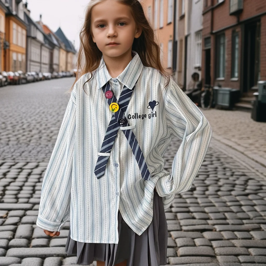 

Preppy Style Teenage Girls Shirt Casual Versatile Blouse Autumn Top Plaid Shirt Fashion Chic Children Clothing 10 12 14 Years