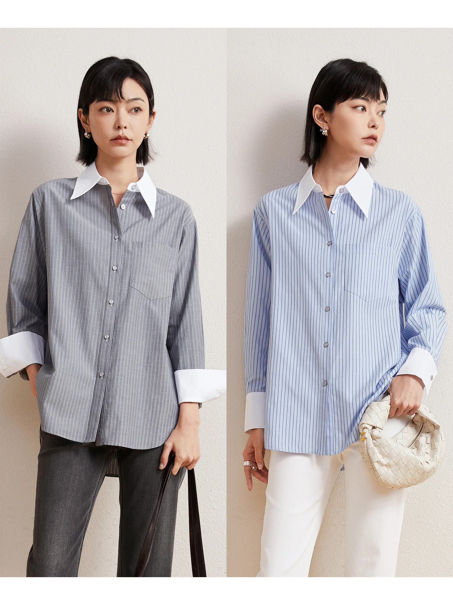 

ChangDX Feel Wall Street Свободный крой Long Sve irt Цветной воротник из смеси хлопка Удобный дышащий женский деловой костюм...