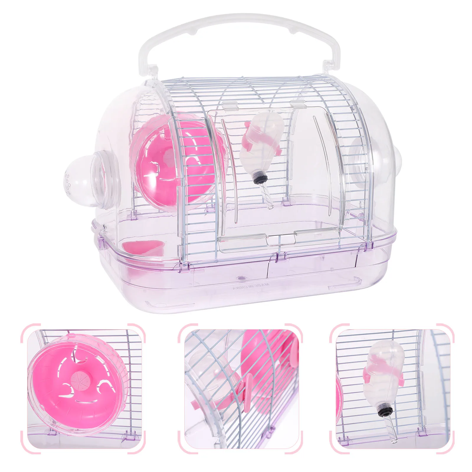 

Pink Transparent Hamster Cage Small Pet namental Cage Durable Easy Clean Carrying Case Guinea Pig Travel Toy Container Pet
