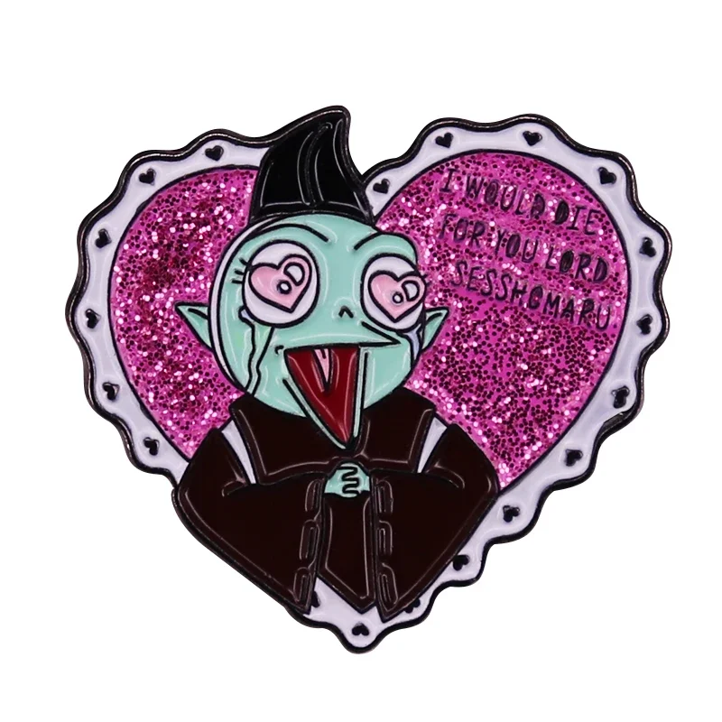 Anime Inuyasha Loyal Jaken Enamel Pin I Would Die for You Lord Sesshomaru Brooch Confession Glitter Heart Badge Jewelry