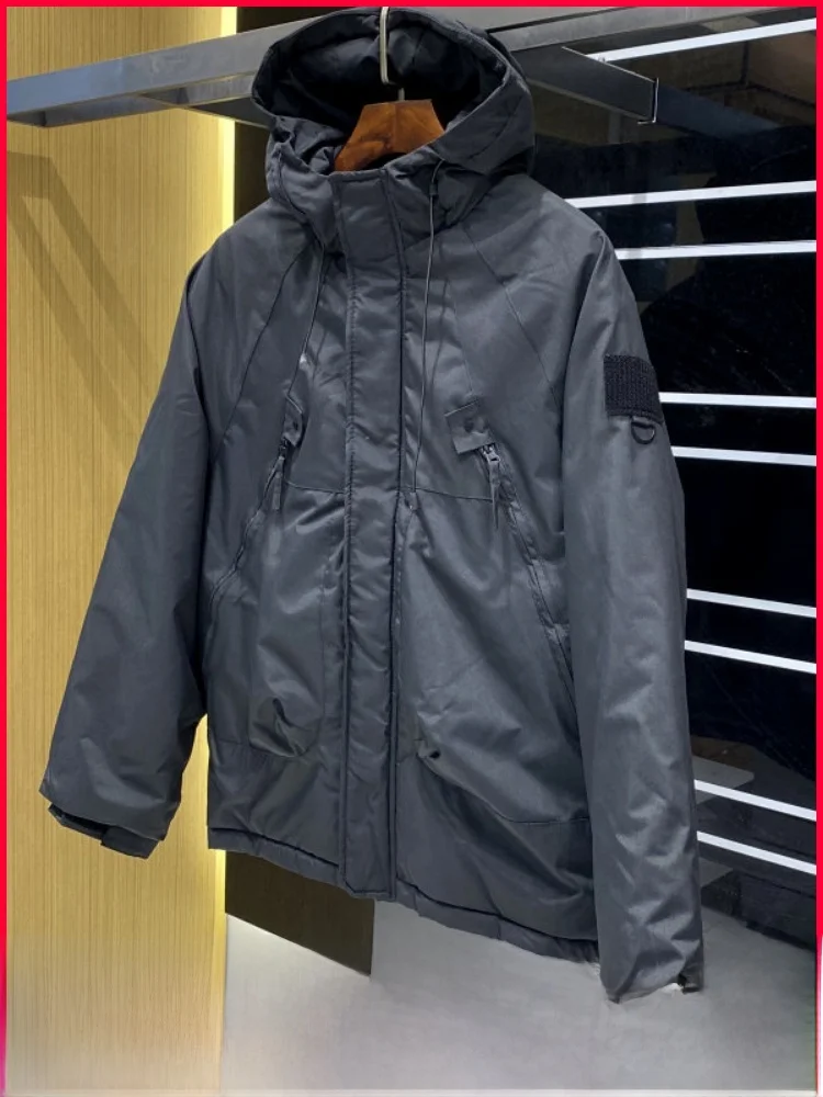 

Outdoor Men's Thiened Warm Cotton Jaet Hooded Windproof Workwear with Big kets Casual Youth Sle Polyester Fiber