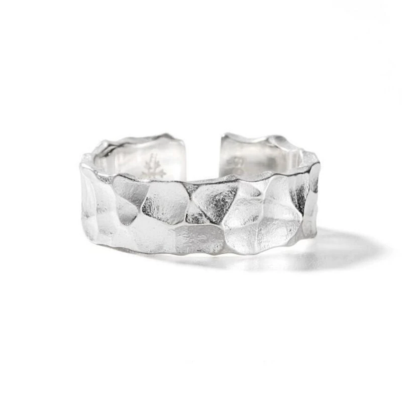 Retro Stone Texture Male 925 Sterling Silver Female Resizable Opening Rings RI1000