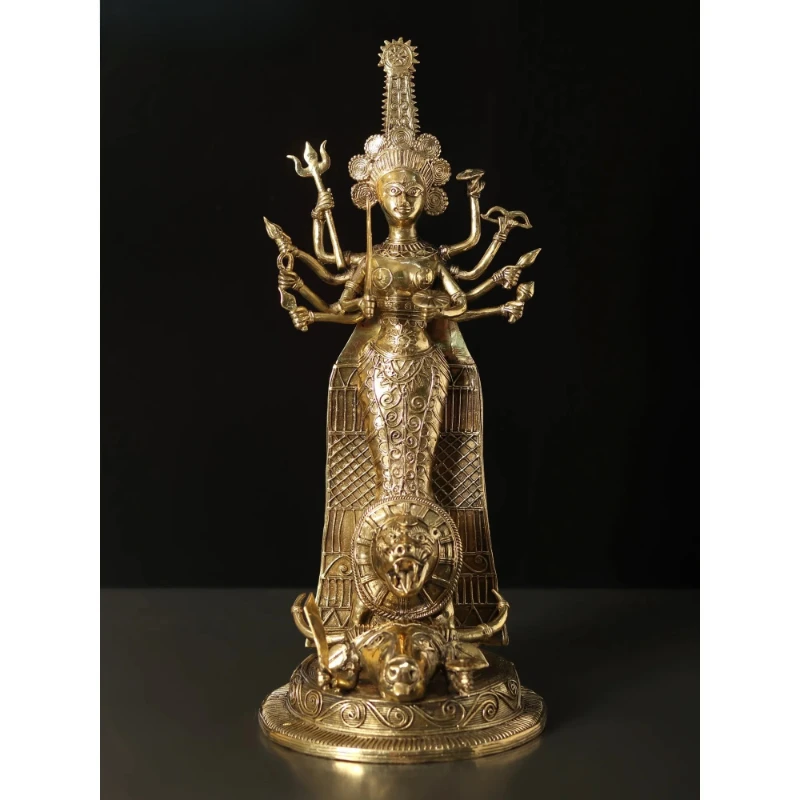 Tribal Brass Standing Muse Durga Sculpture Unique Indian Statue