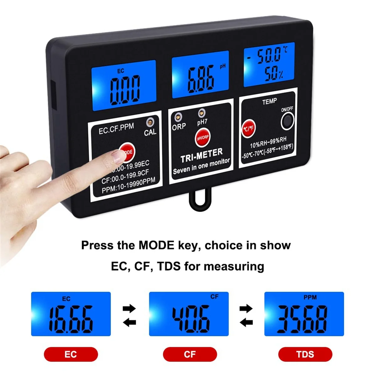 

7 in 1 Water Quality Tester Multi-Function EC/TDS//PH/ORP/Humidity/TEMP Meter for Swimming Pool, Fish Pond US Plug