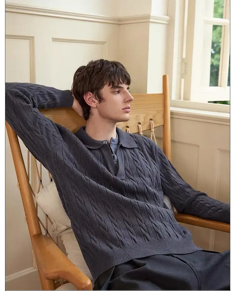Pure cashmere twisted seagull Henry collar two-in-one fake two-piece atmosphere cashmere knitted sweater