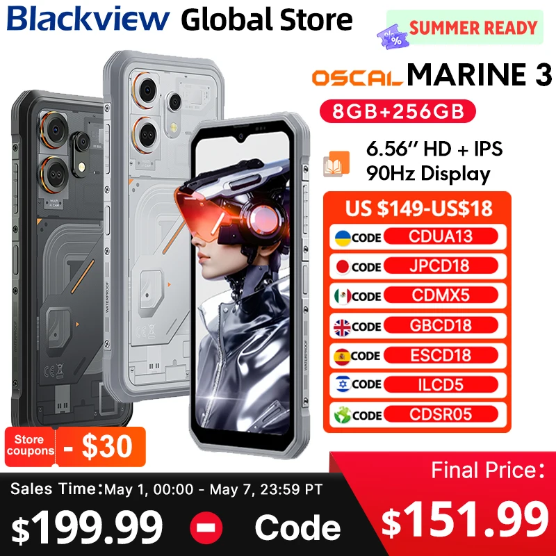 Blackview Oscal MARINE 3 Rugged Smartphone 6.56-inch HD+ IPS 90Hz Display 5000mAh Android 16 MTK Helio G81 NFC 256GB Cellphone