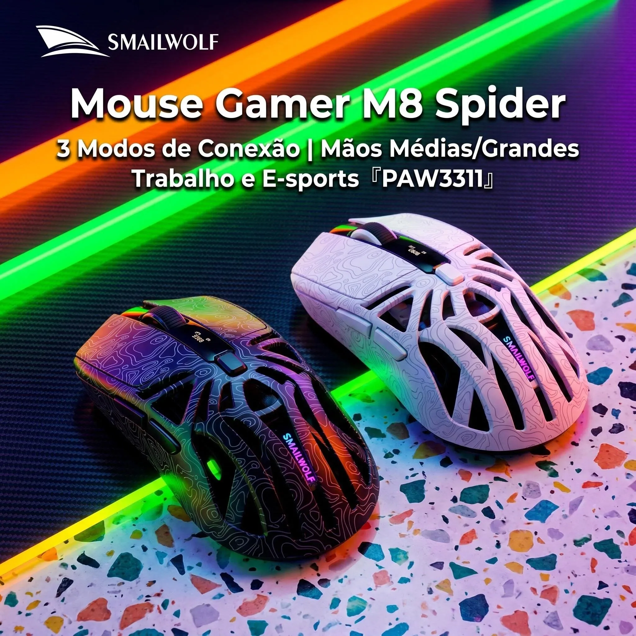 2026 New Product SMAILWOLF M8 Gaming Mouse Bluetooth Wireless Three-Mode Esports PAW3311 FPS Office Contour