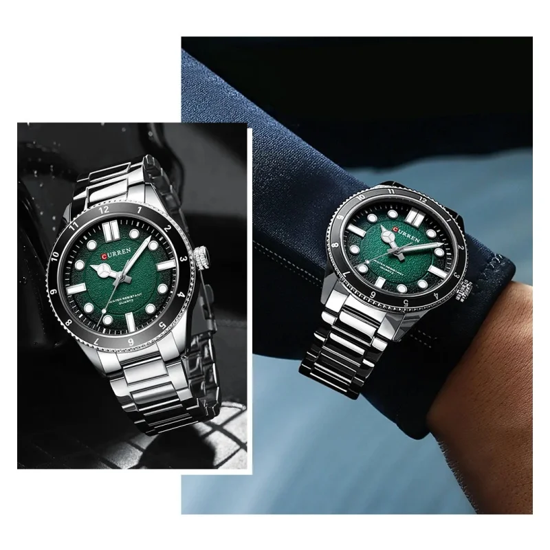 CURREN 8450 밀리터리 스포츠 시계 남성용 야광 방수 스틸 스트립 쿼츠 남성용 비즈니스 레저 시계 남성 시계