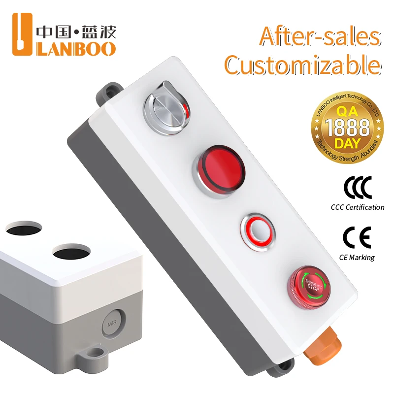 LANBOO IP67 Push Button Switch Waterproof Box Industrial Control Outdoor Marine ABS PC Material 1-5 Holes 22mm Diameter