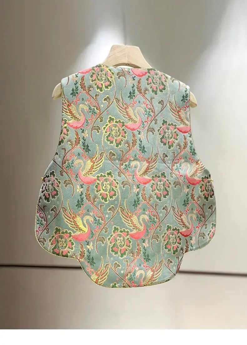 معطف سترة نسائي لربيع وصيف 2025 مطرز بدون أكمام من قماش الجاكار والطيور مزين بالزهور ، سترات على شكل زهرة دوبي غير منتظمة معاطف للمرأة #2