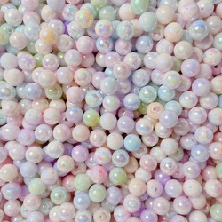 8/10mm Acrylic Aurora Colorful Gradient AB Bicolor Pearl Imitation Round Beads Straight Hole Loose Beads DIY Jewelry Accessories