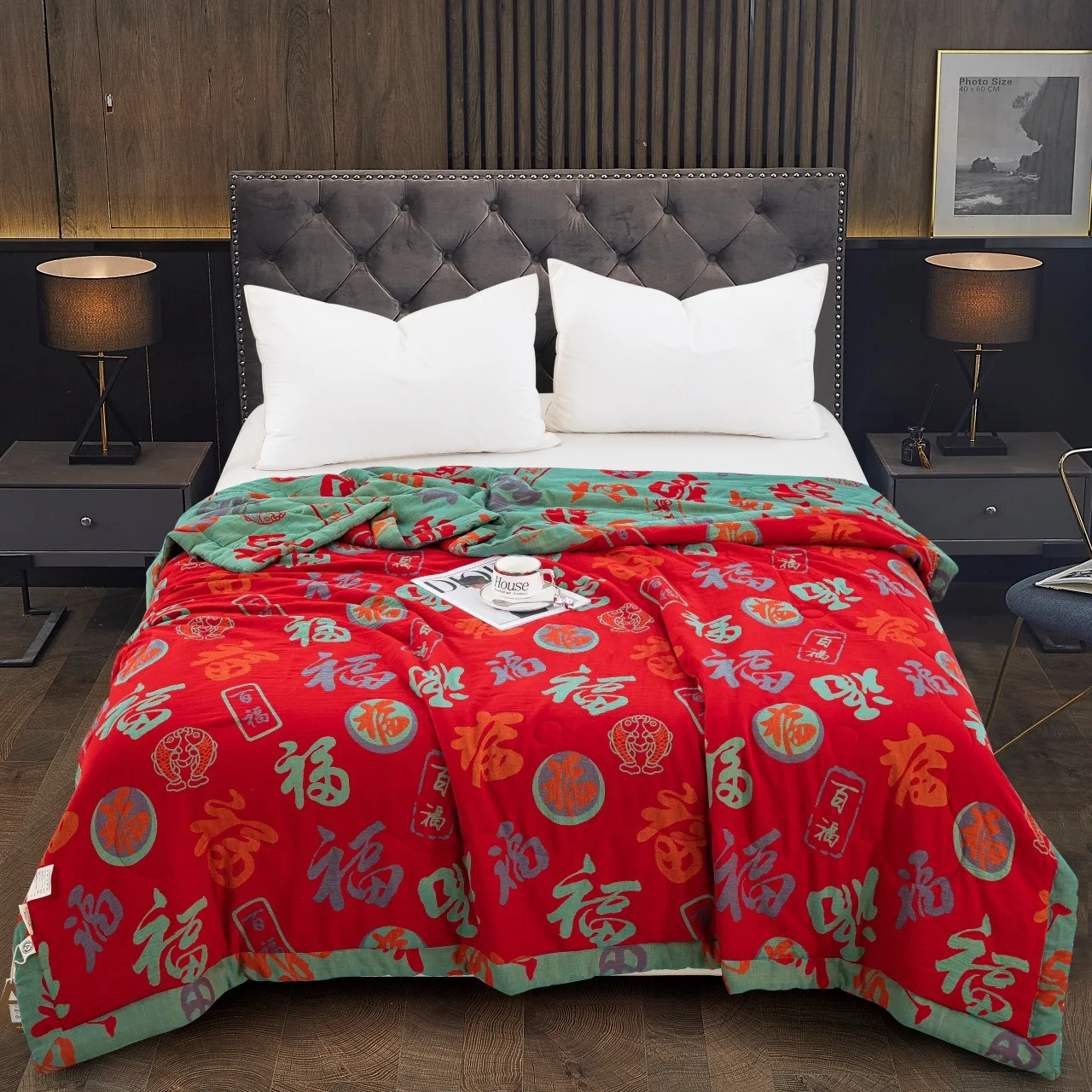 

Pure Cotton Summer Cooln Quilt Double Layered Fabric A-Class Festive Marriage Accaniment Red Breathable Skin-F...