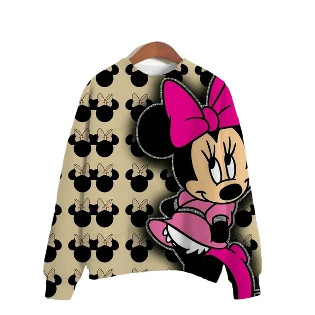 Ladies Disney Minnie Mouse Cartoon Print Sweatshirt Autumn and Winter O-Neck pullover Korean Loose Clothes Retro Harajuku Korean