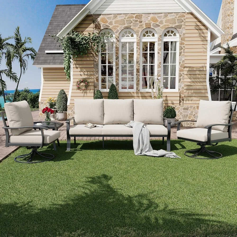 

Patio Furniture Sets 4 PCS Outdoor Metal Conversation Sets, 360 Degree Swivel Rocking Chairs Patio Conversation Set with Coffee