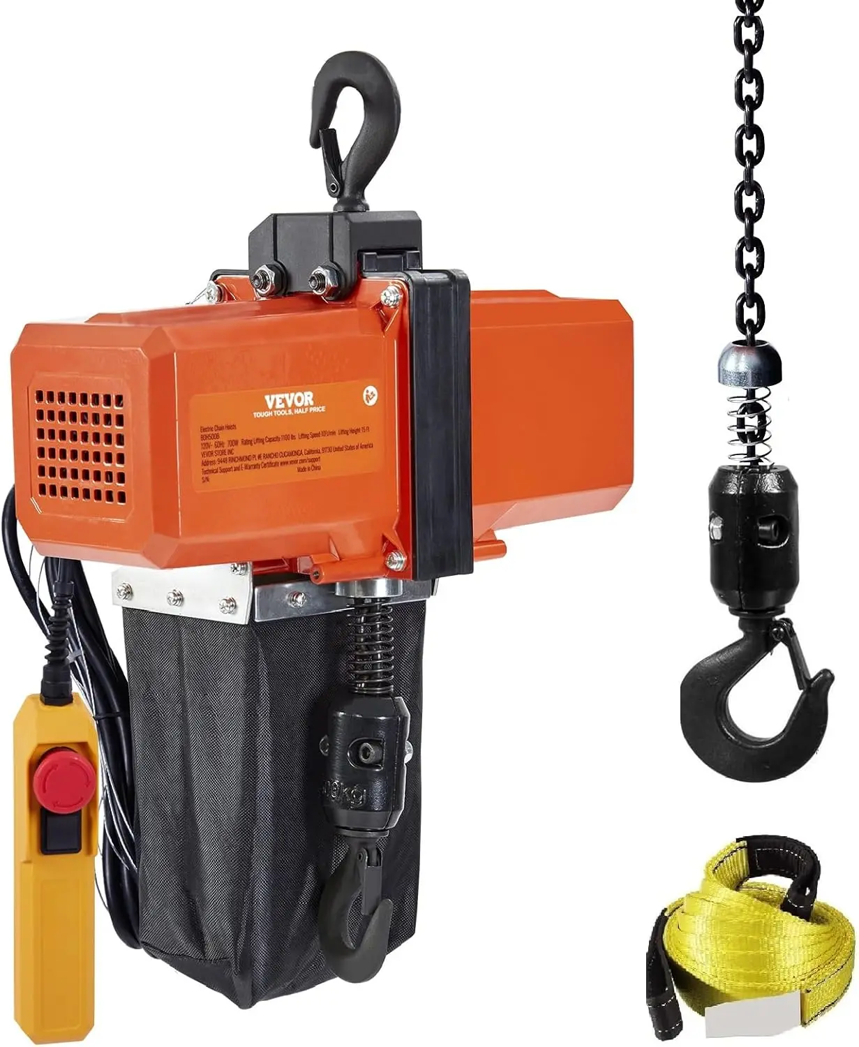 

1100 Lbs Electric Chain Hoist 15 FT Lifting Height, 120V Electric Hoist, Single Phase Overhead Crane with G100 Chain