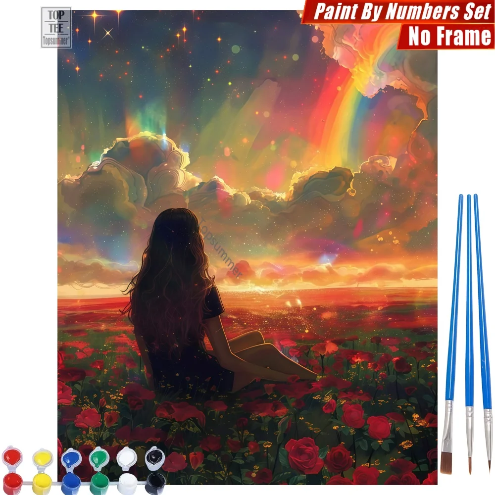 

Long-Haired Woman Red DIY Digital Oil Painting Kit - Woman Field Back Room Decor Day Of The Dead Gift For Colleague