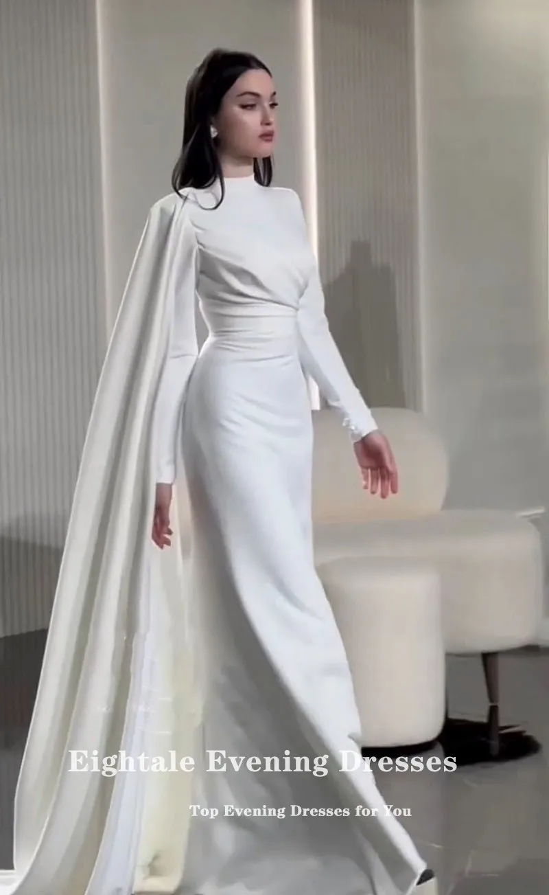 Eightale คํางานแต่งงานชุดที่กําหนดเองสีขาวงาช้างซาตินคอยาวแขนยาว Mermaid ชุดเจ้าสาว Vestido De Noiva