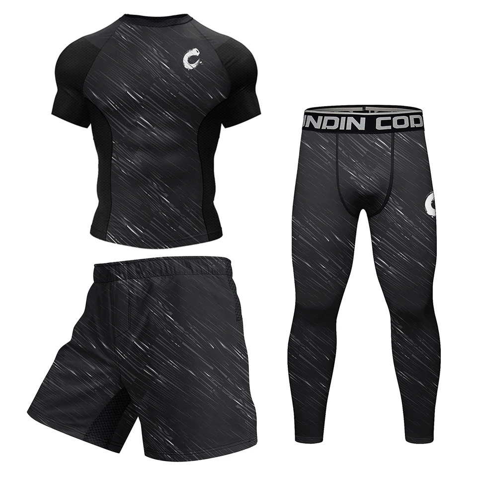 Sportswear MMA Rashguard T-shirt+Shorts Pants 4pcs/set Muay Thai Suit Bjj Kickboxing Men Training Boxing Rash Guard Clothing Wea