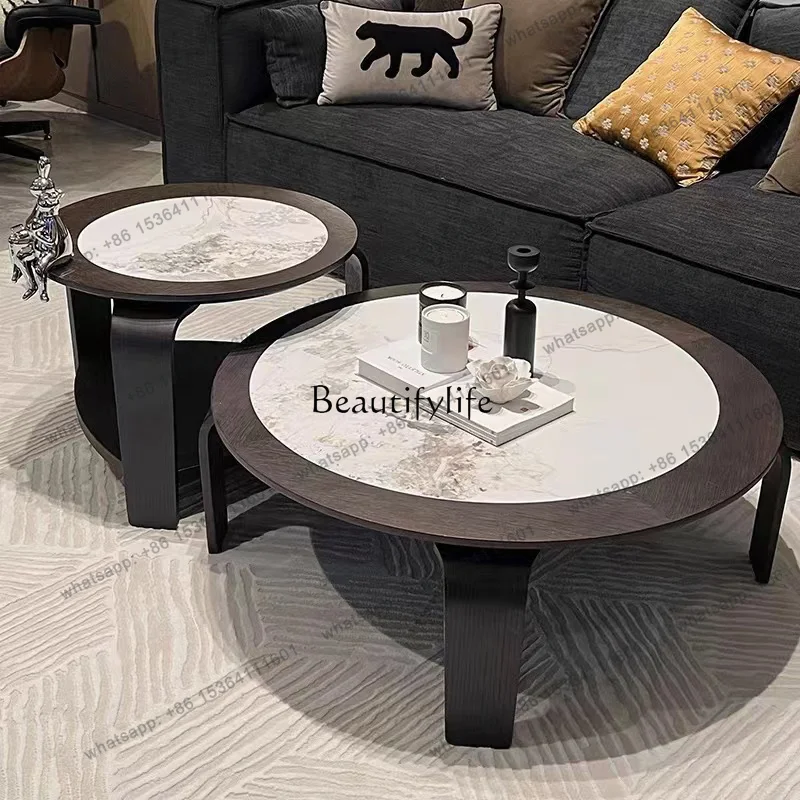 Factory Direct  Medieval style solid wood coffee table high-end living room household round small apartment