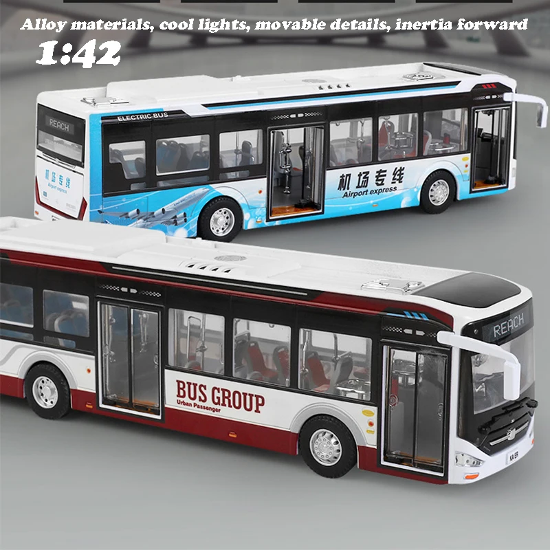 New 1:42 Alloy Airport Bus Model,Tourist Bus Model Ornaments,Simulation Sound and Light Toys,Free Shipping