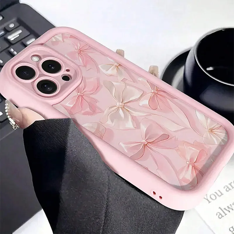 Sanfte rosa Schleife Print Handyhülle für iPhone 16 17 Pro Max 15 14 13 12 11 XS X XR 7 8 16 Plus SE 2022 16E süße Bownote Soft Cover – Detail 9