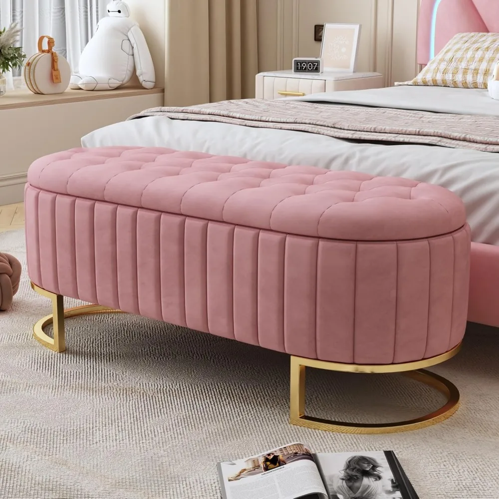 Velvet Ottoman Storage Bench - 47.2