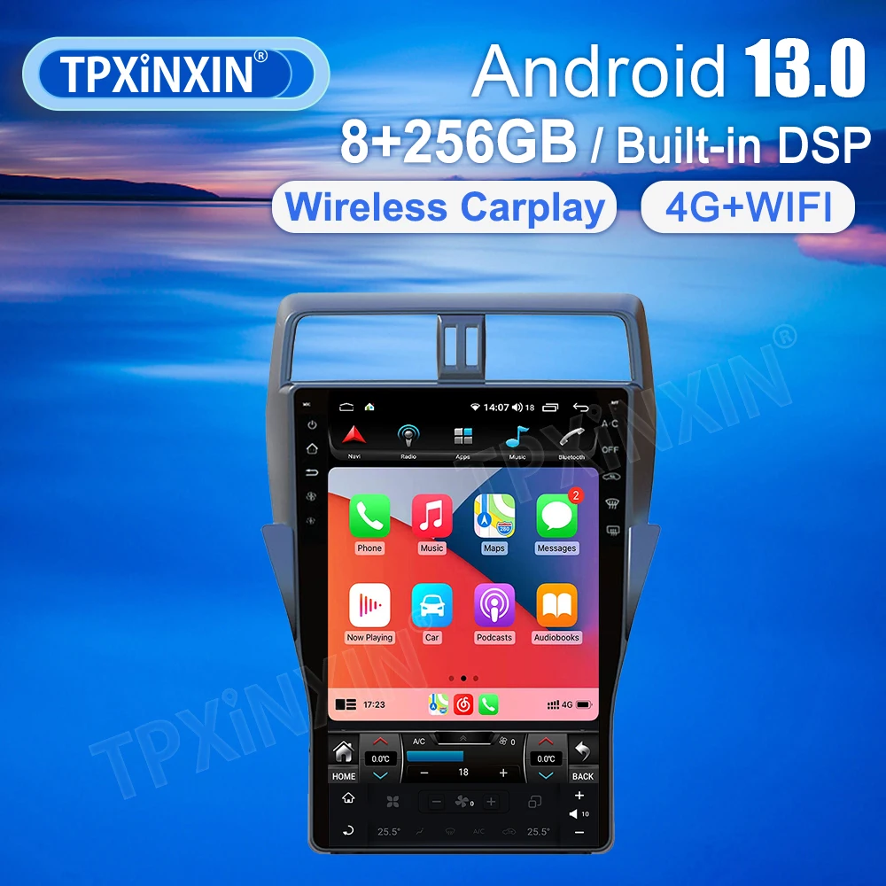 

16-дюймовый автомобильный радиоприемник для Toyota Land Cruiser Prado 150 2018-2020, Android 13 Tesla Style, стерео центральный мультимедийный плеер, головное устройство