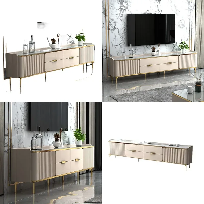 Modern Italian Style Living Room Coffee Table and TV Cabinet Combination Simple Light Luxury High End Rock Slab European